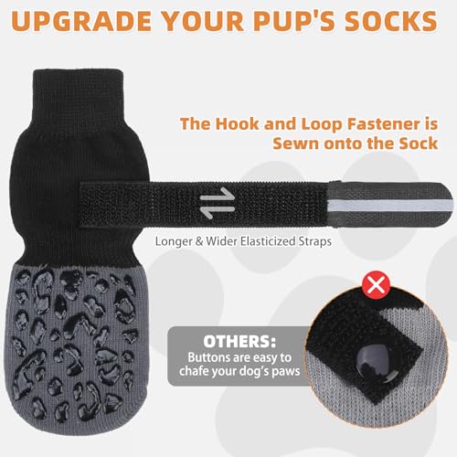 Anti Slip Dog Socks to Prevent Licking Paws (Grey Reflective / Large (4 Pack))