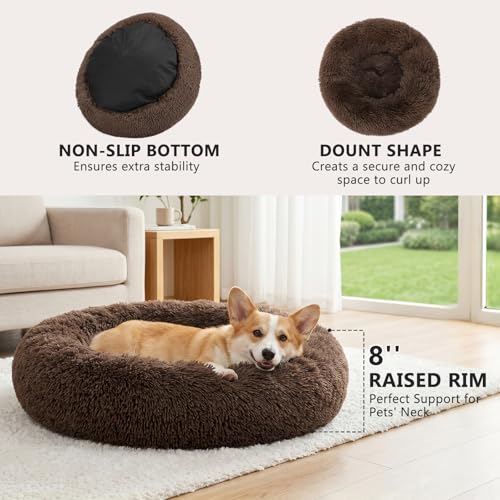 Orthopedic Dog Bed Comfortable Donut Cuddler Round Pet Beds Ultra Soft Washable Dog and Cat Cushion Bed (M(30’’x 30’’) / Chocolate)