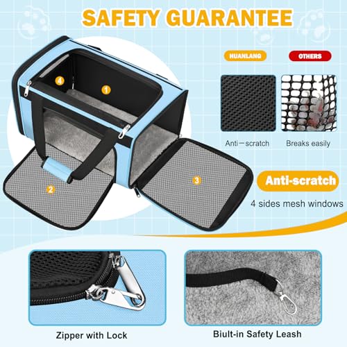 Large Cat Carrier Travel Soft Sided Pet Carrier Airline Approved (Light Blue)