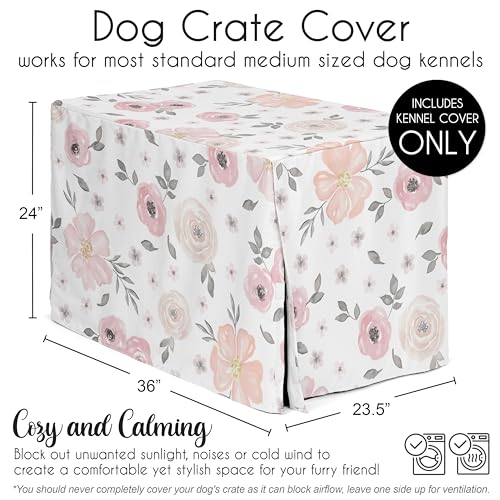 36in. Medium Dog Crate Cover (Pink and Grey Watercolor / 36in. x 24in. x 23.5in.)