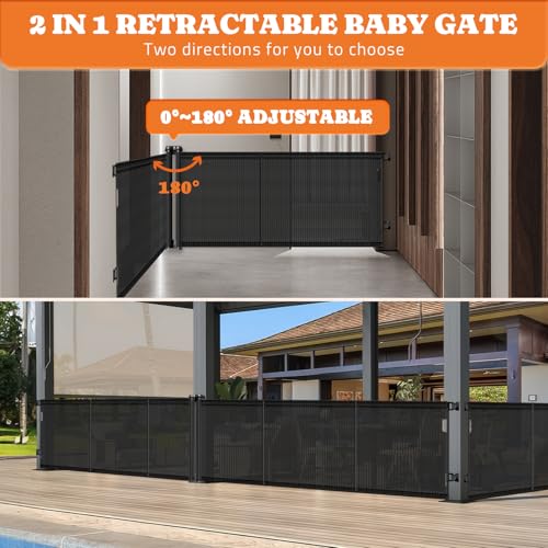2-in-1 Retractable Baby Gates 41" Tall, Both Side Up to 200" Wide, Black (Black / 41" Tall x 400" Wide(2-in-1))