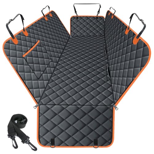 Waterproof Dog Car Seat Cover for Back Seat (Black,Orange / Small,Standard)