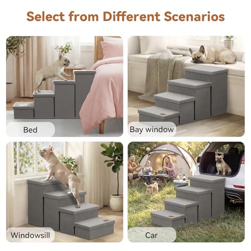 Dog Stairs with Storage (Grey No Condo / 4)
