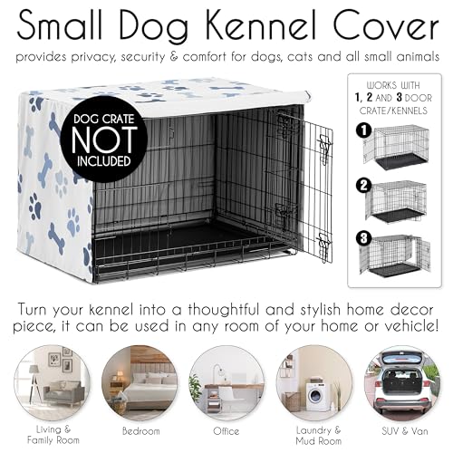 30in. Small Medium Dog Crate Cover (Navy Paw Bone / 30in. x 21in. x 19.5in.)