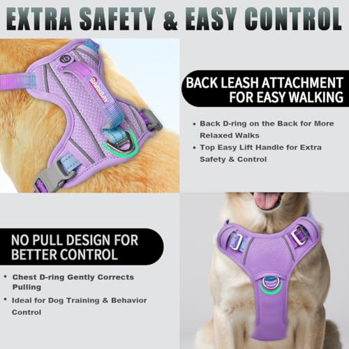 Dog Harness for Large Dogs No Pull Dog Vest ID Tag Pocket (Lavender Sky / X-Large)