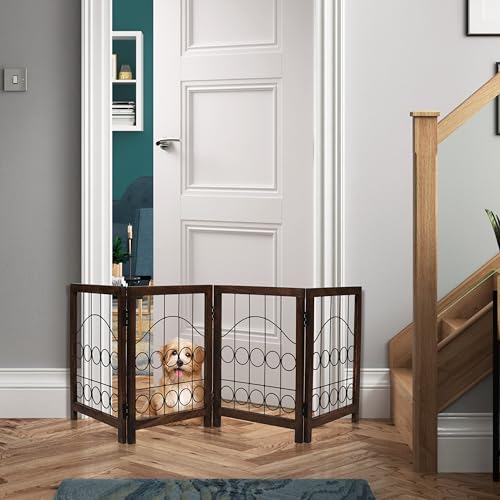Freestanding Pet Gate for Dogs (Burnt / 72"x24" Circle 4 Panels)