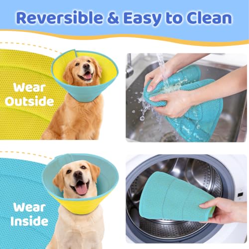 Soft Dog Cone Collar to Stop Licking After Surgery (Yellow Blue / XXL)
