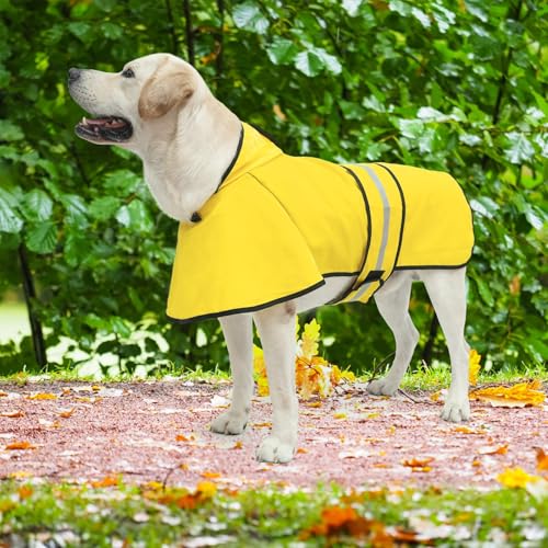 Dog Raincoat Hooded Slicker Poncho with Leash Hole (XX-Large / Yellow)