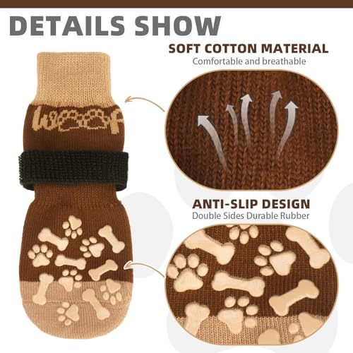 Dog Socks Shoes for Hot Pavement to Prevent Licking Paws (Brown / Small/Medium (4 Pack))