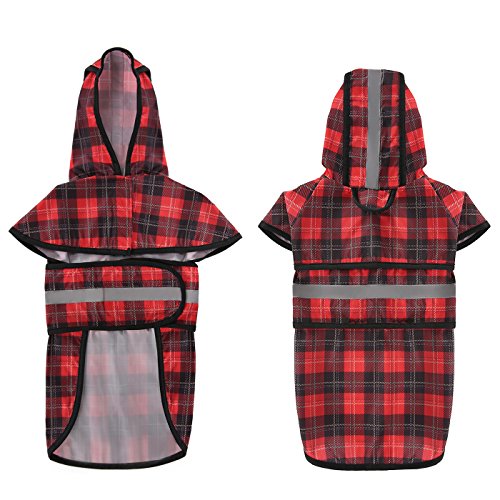Dog Raincoat with Hood & Leash Hole S (Large / Plaid)