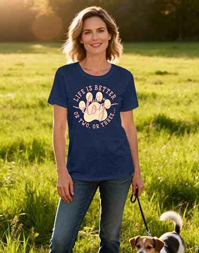 Dog Shirts for Women Dogs Mom Shirt Pet Paw Lover Tees Life is Better with a Dog Short Sleeves Blue (Blue / Medium)