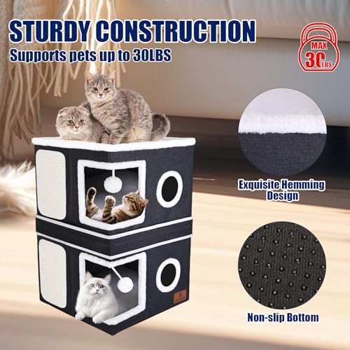 2 Story Cat House for Indoor Cats (Dark Grey / Double)