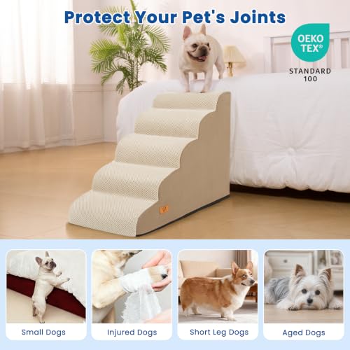 5 Step Dog Stairs for High Bed (Khaki)