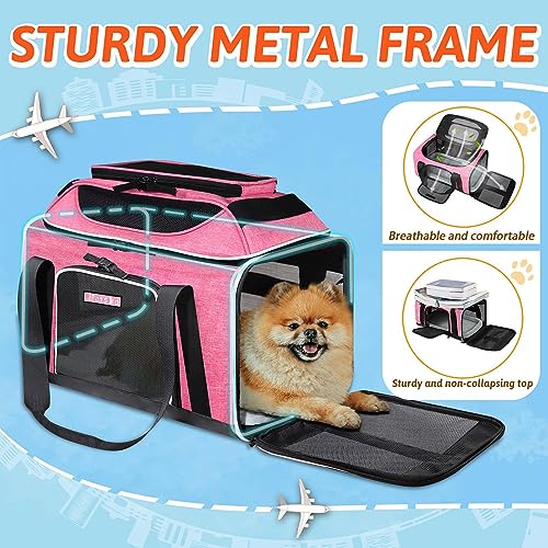 Top Expandable Small Pet Carrier 18"x11"x11" Airline Approved (18.0"L x 11.0"W x 11.0"H / Pink)