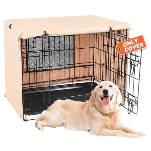 Dog Crate Cover Waterproof Kennel Cover (36 In / Beige with Window)
