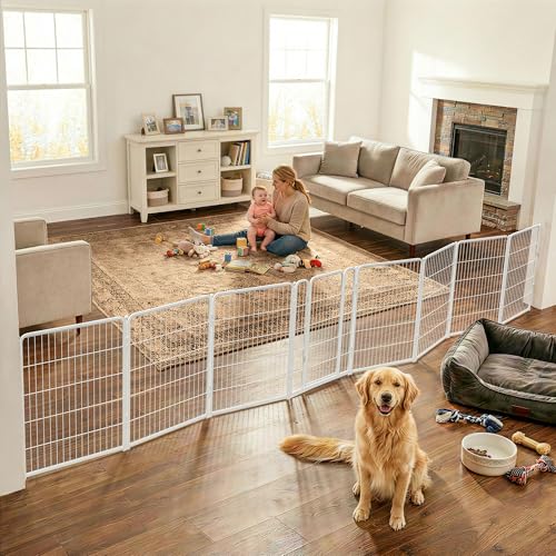 Dog Gate Extra Wide Adjustable for Openings Up to 219" (White / Up to 219" W【7 Panels + 1 Door】 / 40"H)