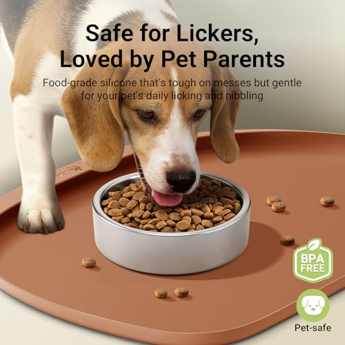 Dog Food Mat Silicone Waterproof Feeding Mat (24"L x 17"W / Coral)