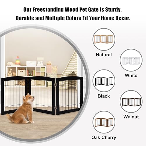 3 Panel Freestanding Foldable Wooden Dog Gate (24"Height-3 Panel / Black)
