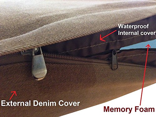 Orthopedic Waterproof Heavy Duty Gel Memory Foam Dog Bed for Large pet (JUMBO 55" Length X 47" Width / Denim in Brown)