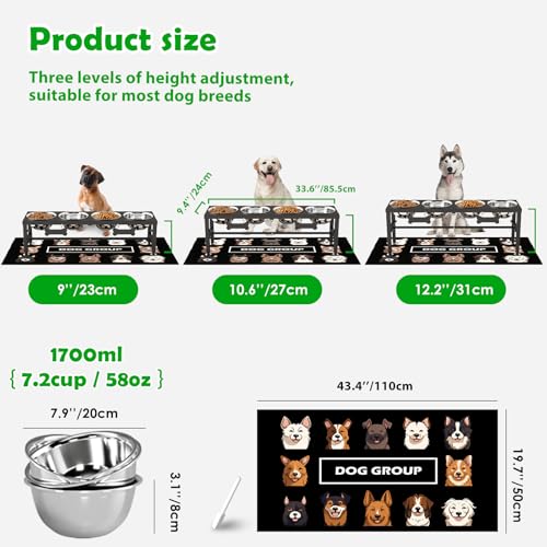Adjustable Height Dog Bowl Stand with 4 Bowls for Multi (Black-1.7L-Four)