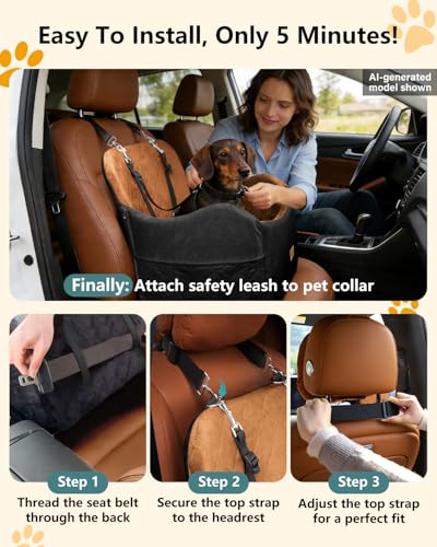Dog Car Seat for Smal Dogs Up to 35lb (Black/Brown)