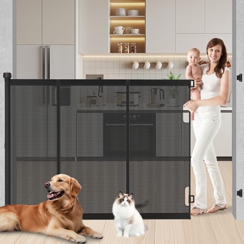 Extra Tall Retractable Baby Gates (Black / 51" Tall x 71" Wide)