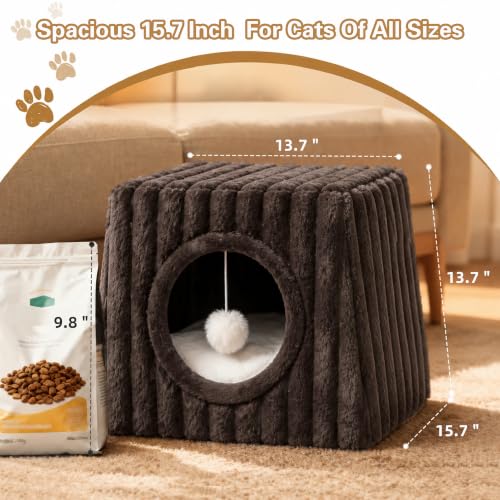 Cat Cave Bed 15.74"x15.74"x13.38" Large with Balls (Coffee / Large)