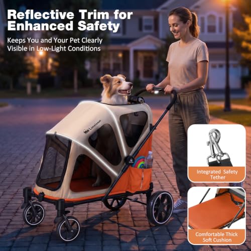 Dog Stroller for Medium Dogs 88lbs W (Khaki&Orange)