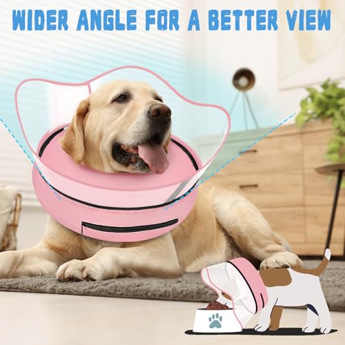 Elevated Inflatable Dog Cone Collar Alternative After Surgery (Solid Pink / S(Neck 7"-9.5"))