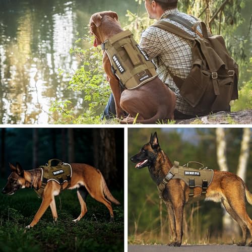 Tactical Molle Vest Mesh Dog Harness with 10 Removale Pet Patches (Small / Brown)