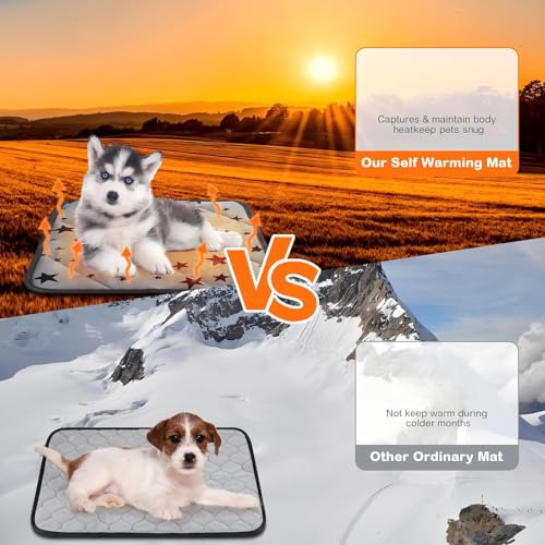 4 Pack Self Warming Cat Bed Self Heating Cat Mat Star Pattern Soft Dog Crate Pad Thermal Pet Mat Anti Slip Kennel Dog Washable Warming Bed for Outdoor Indoor (18 x 18 Inch / Gray)