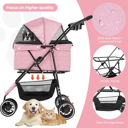 Pet Stroller Dog Stroller for Small Medium Dogs Cats (Pink)