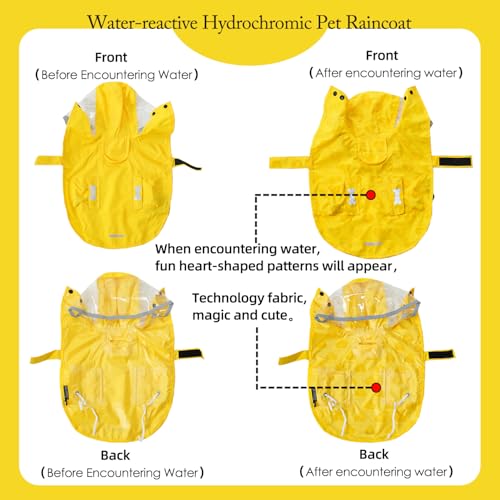 Dog Raincoat Waterproof Rain Poncho with Hoodie (XX-Large: 55-70lbs / Yellow(Water-reactive Hydrochromic))