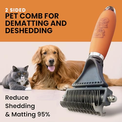 2-in-1 Deshedding & Dematting Comb & Grooming Brush for Dogs & Cats (2-Sided Dematting Comb)