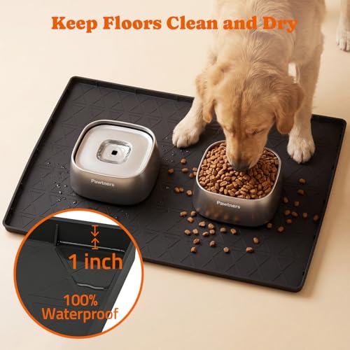 Pet Feeding Mat with Raised Edge (Black)