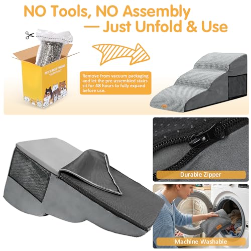 High Density Extended Foam Dog Ramp&Steps 3 Tiers (Grey / 33.1*15.7*15.7)