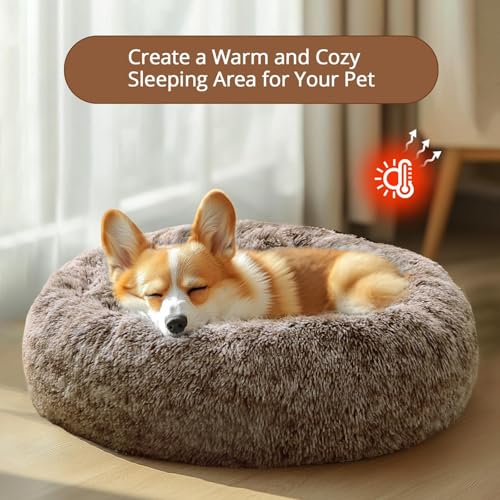 Calming Dog Bed for Small Dogs (Smoke Brown / 23.0"L x 23.0"W x 8.0"Th)