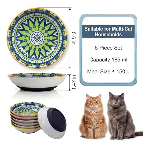Ceramic Cat Food Bowls 6 Pack (Floral - Pads Attached)