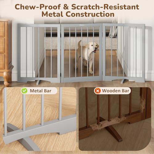 Free Standing Dog Gate Indoor (Gray / 3-Panel, 24"Tall)