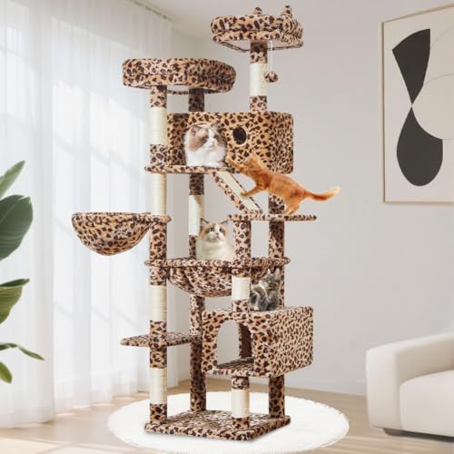 Cat Tree 71 in Extra Large Cat Tower for Inddor Cats (Leopard Print / 71 Inches)