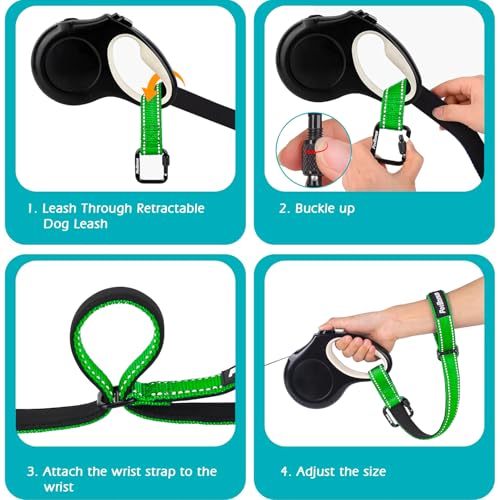 Dog Leash Wrist Strap with Lockable Clip for Dog Retractable Leash (Grass Green / 1 Pack)