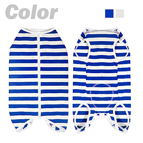 Dog’s Recovery Suit Post Surgery Shirt for Female Male Dog (4xl / blue white stripe)