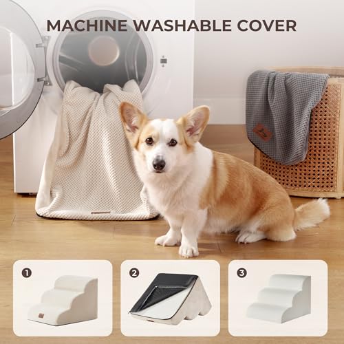 Dog Stairs for Small Dogs 18” H (Beige / 24"D x 15"W x 18"H)
