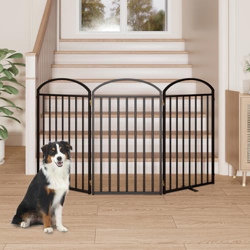 3 Panels Full Matel Freestanding Dog Gates (【3 Panels】72"W*36H" / Black)