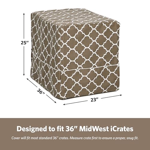Dog Crate Cover with Teflon Fabric Protector (Brown Geometric Pattern / 35"L x 23"W x 24"H)