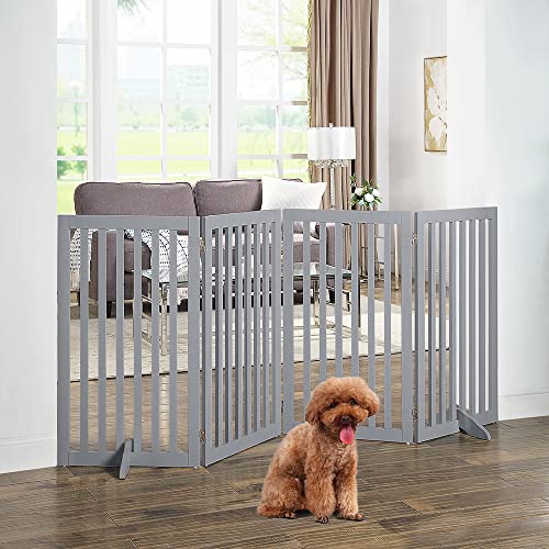 36”H Free Standing Pet Gate for Dog Cat (Gray / 80"W×36"H)