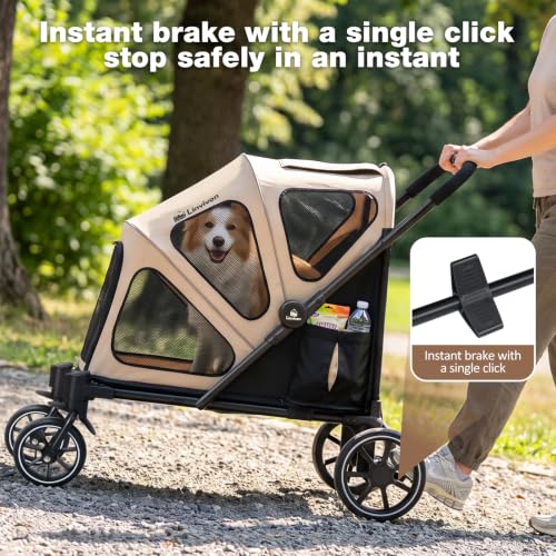 Dog Stroller for Medium Dogs 88lbs with Ramp for Easy Access Foldable Khaki (Khaki&Black)