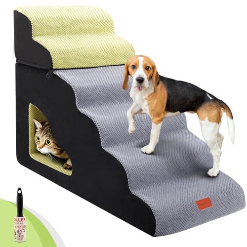 6 Steps 30 inches Height Dog Stairs for Bed for Small& Older Pets (Grey / 6 Tiers)