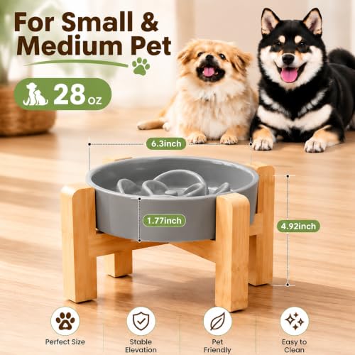 Elevated Slow Feeder Ceramic Dog Bowls 8.26in (Gray / 8.26in)