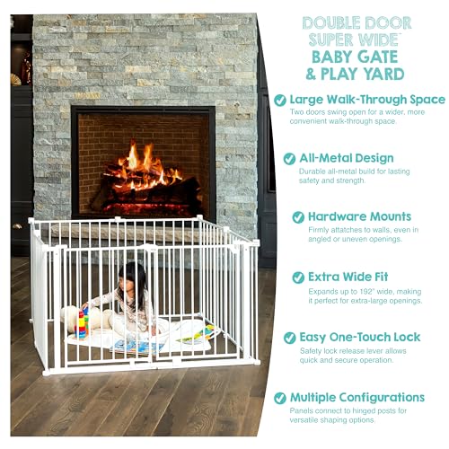 Safety 24" 192" Metal Double Door Baby Gate & Play Yard (52.5-192"W x 28"H / White)